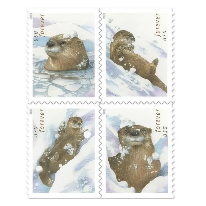 Otters in Snow 2021 1 - Forever Stamps Otters in Snow 2021