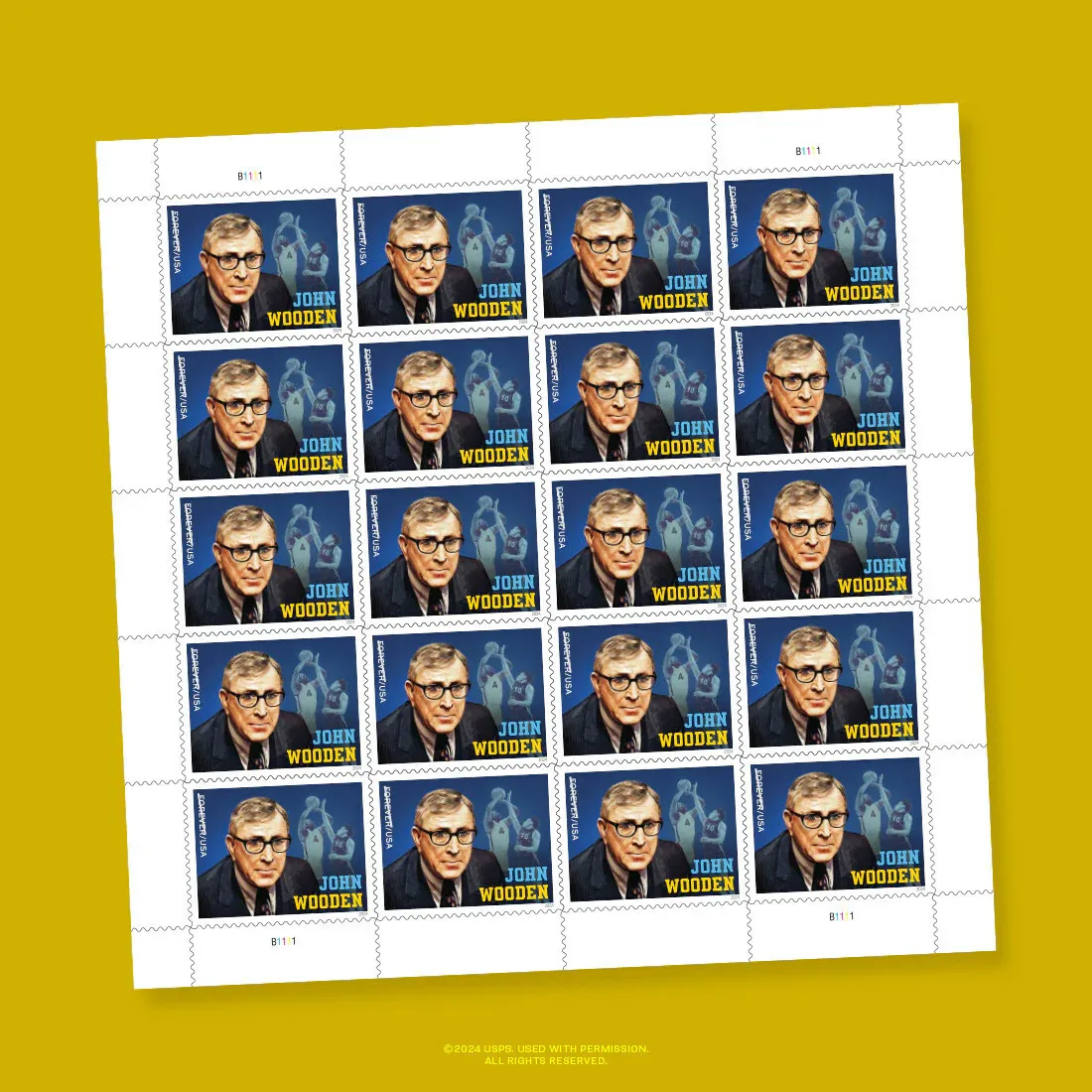 USPS John Wooden 2024 Pane - Forever Stamps
