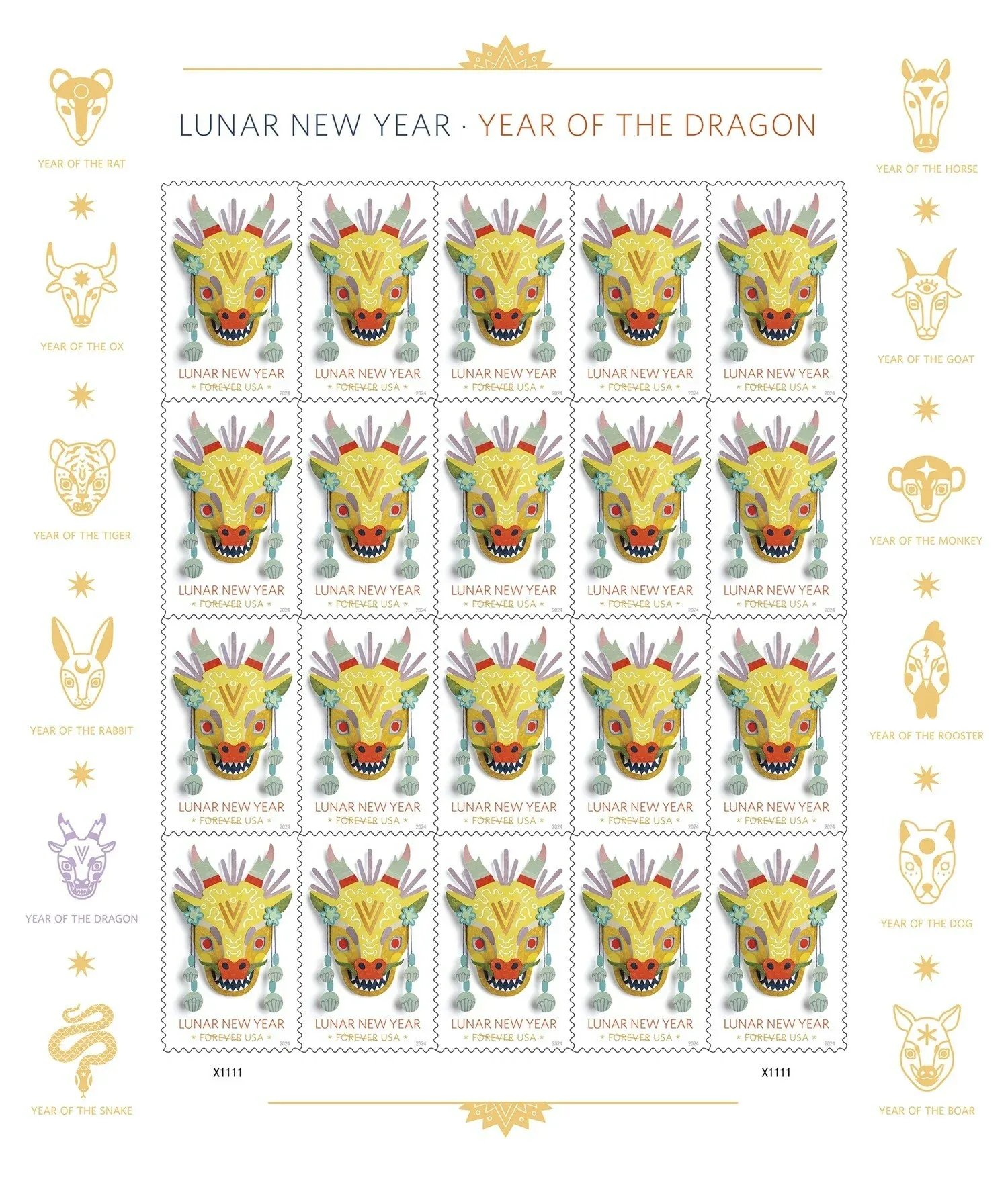 USPS_YearoftheDragon_2024_Stamp_Sheet USPS YearoftheDragon 2024 Stamp Sheet - Forever Stamps